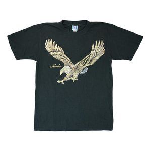 Vintage 90s PSI Alaska Bald Eagle Gold Metallic T-Shirt Sz Medium Made in Russia